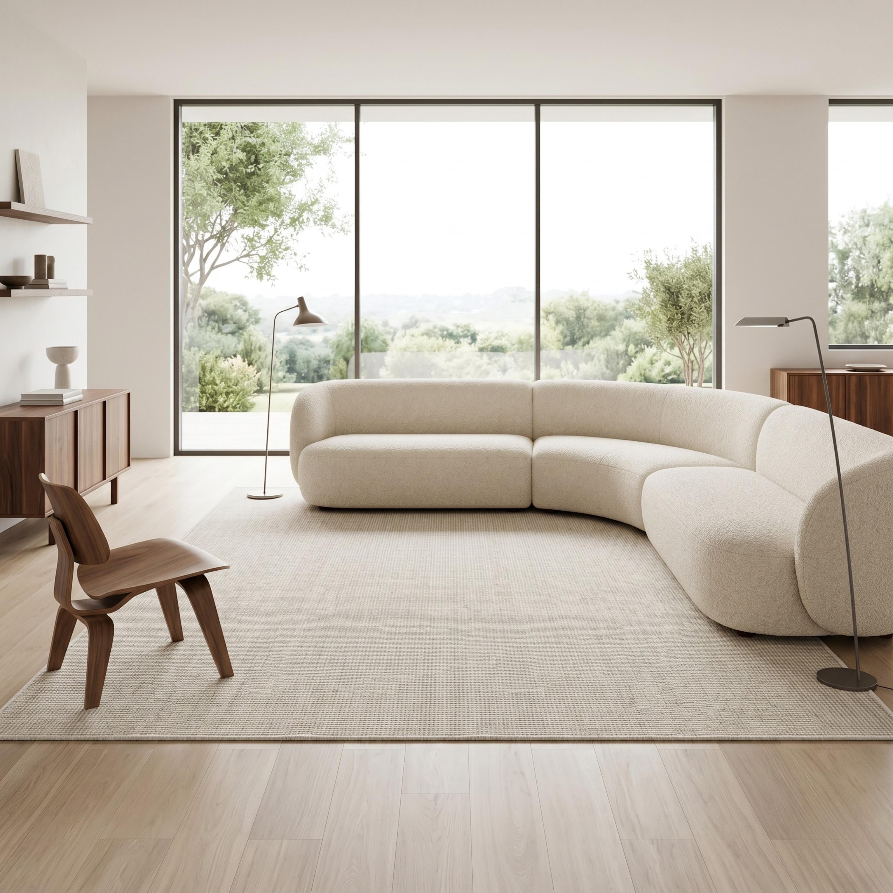 Ivory Woven Area Rug, Textured Neutral Carpet, Scandinavian Modern Floor Rug
