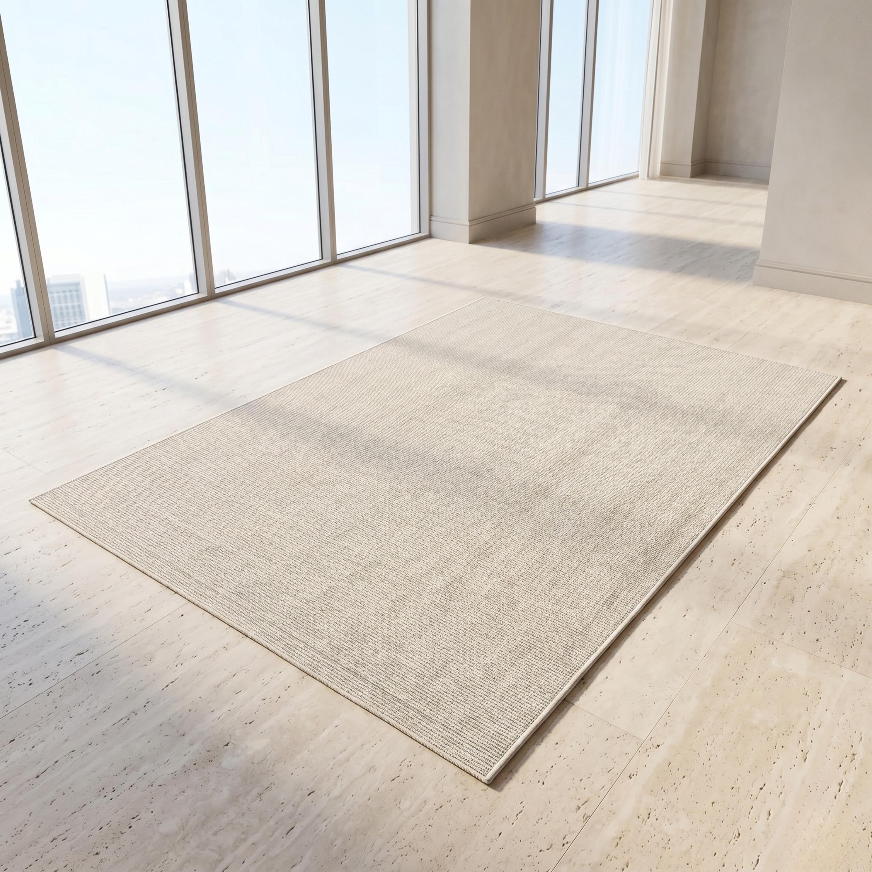Ivory Woven Area Rug, Textured Neutral Carpet, Scandinavian Modern Floor Rug