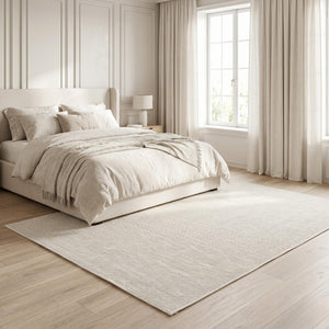Ivory Woven Area Rug, Textured Neutral Carpet, Scandinavian Modern Floor Rug
