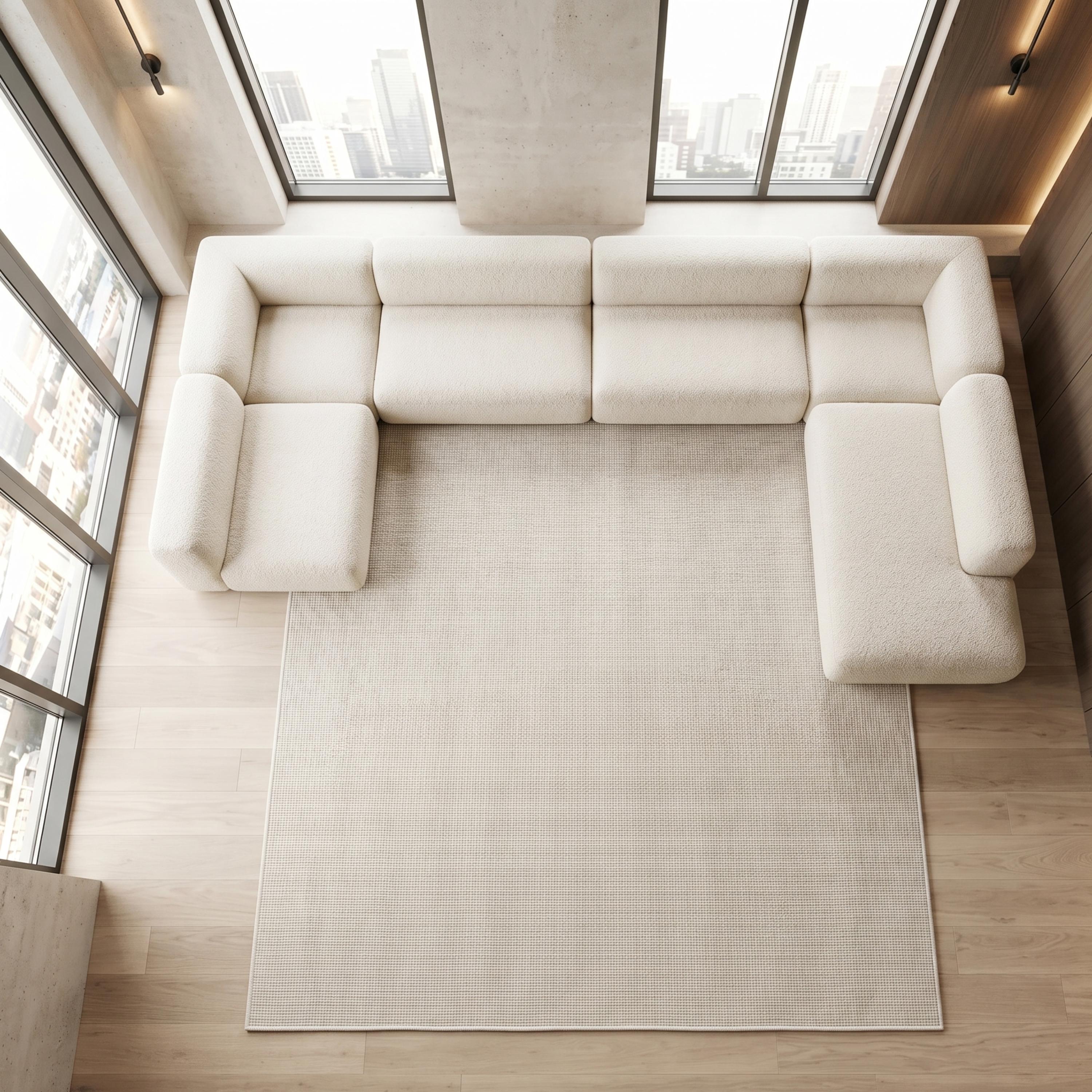Ivory Woven Area Rug, Textured Neutral Carpet, Scandinavian Modern Floor Rug