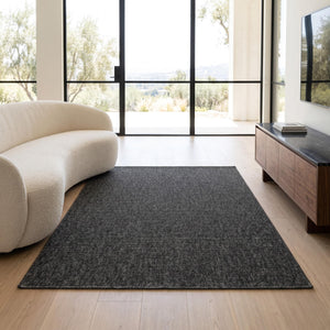 Dark Charcoal Woven Area Rug, Modern Textured Floor Carpet