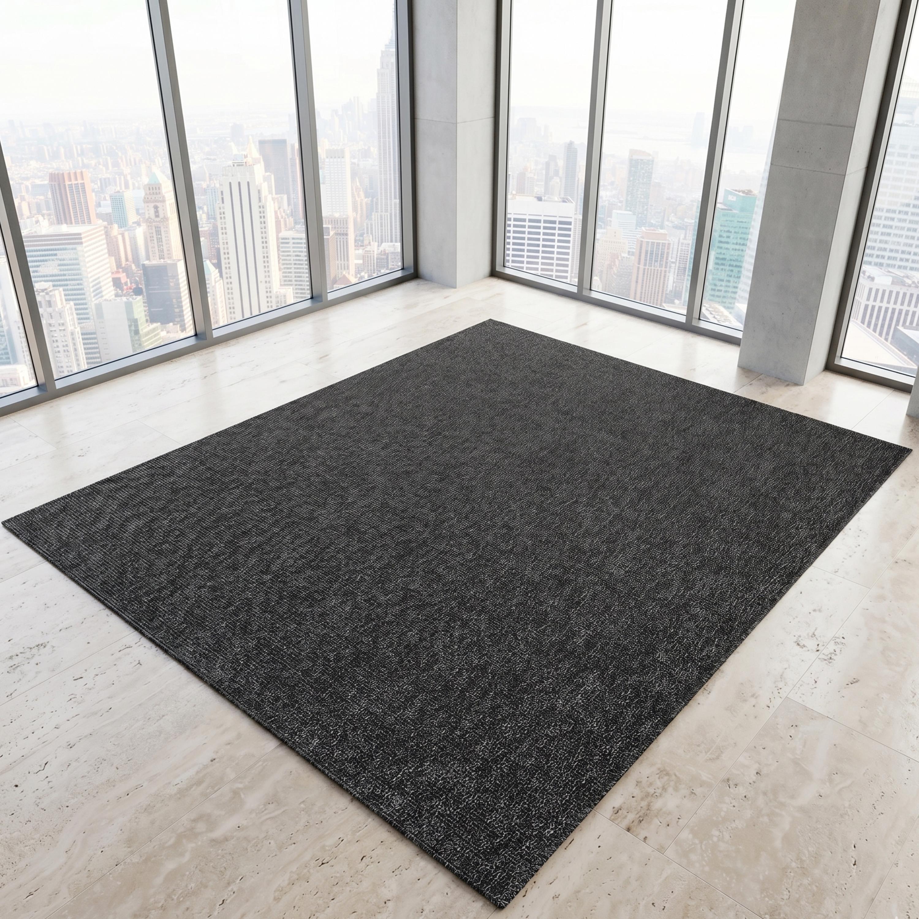 Dark Charcoal Woven Area Rug, Modern Textured Floor Carpet