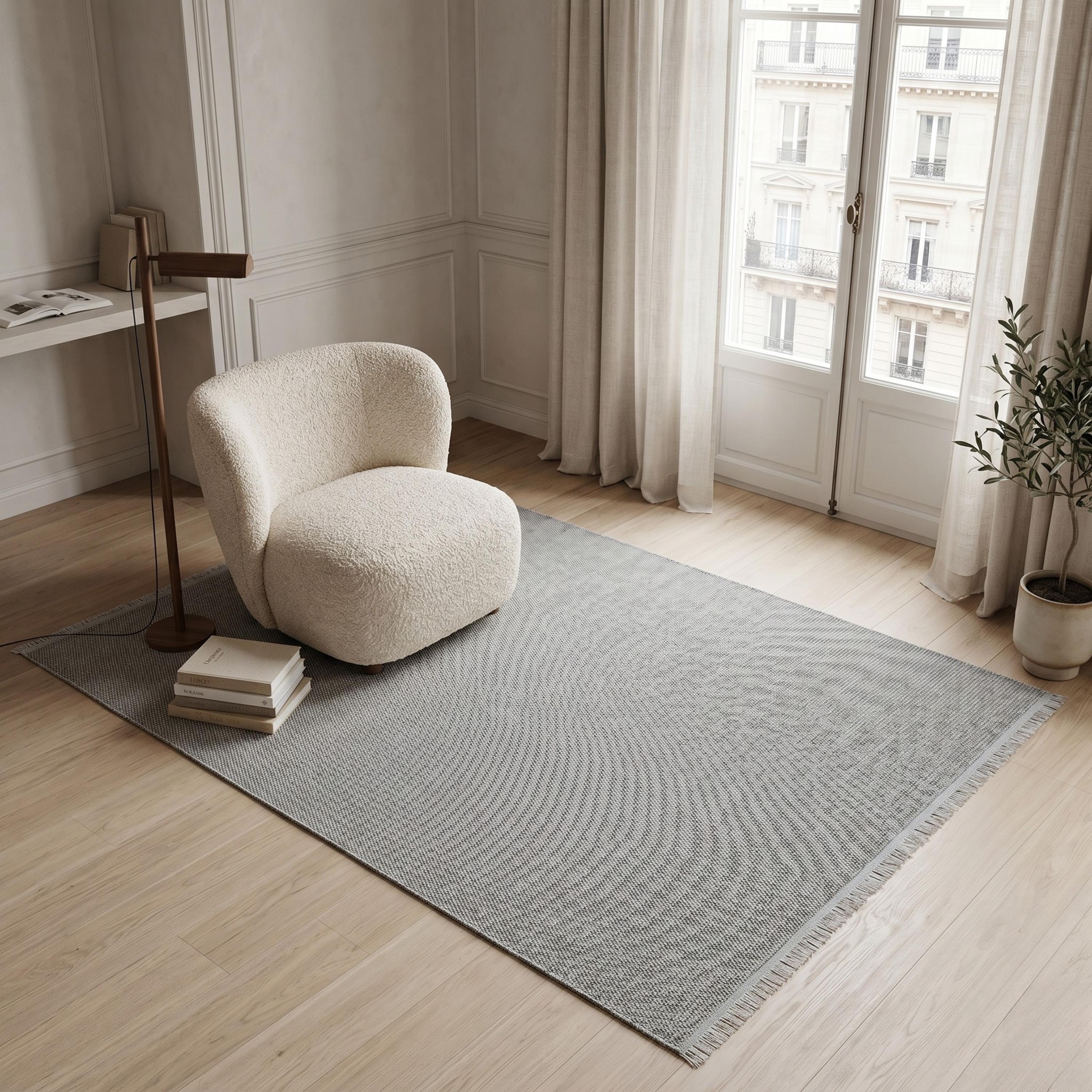 Grey Woven Textured Area Rug, Minimalist Scandinavian Floor Carpet