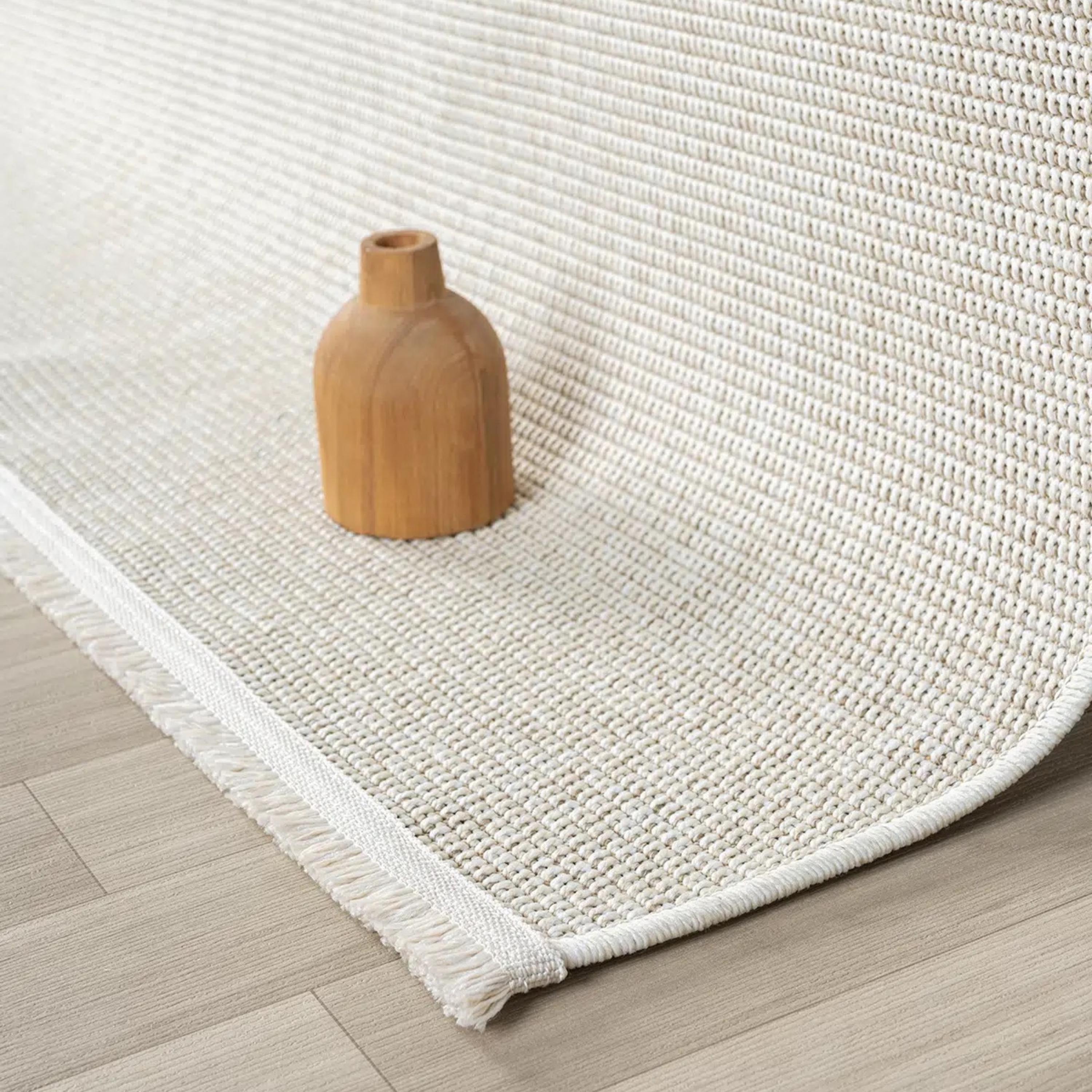 Ivory Woven Area Rug, Textured Minimalist Carpet, Scandinavian Flatweave Floor Rug