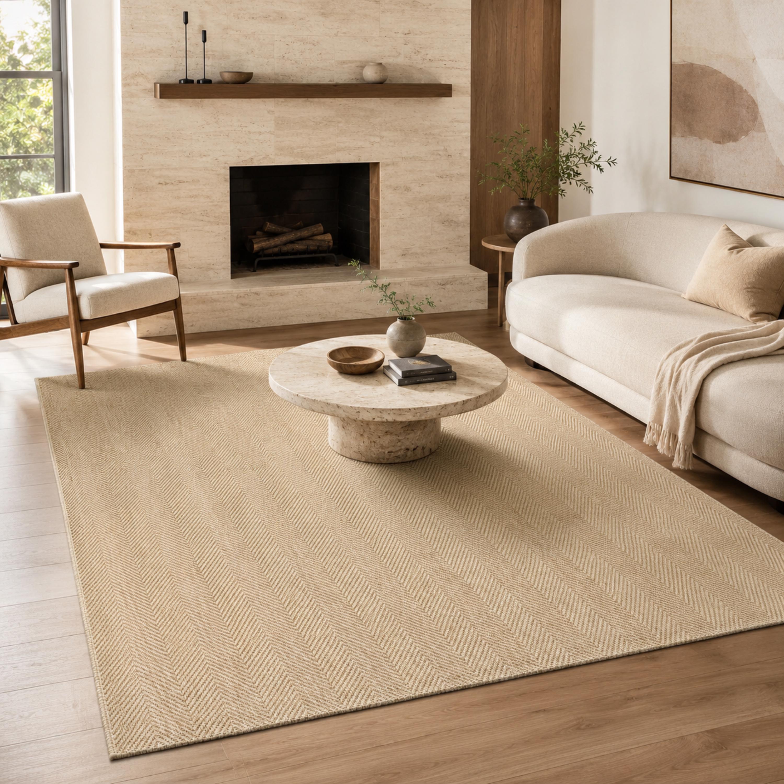 Natural Beige Woven Area Rug, Textured Jute Style, Boho Scandinavian Living Room Carpet