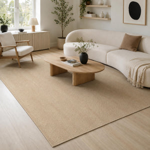 Natural Beige Woven Area Rug, Textured Jute Style, Boho Scandinavian Living Room Carpet