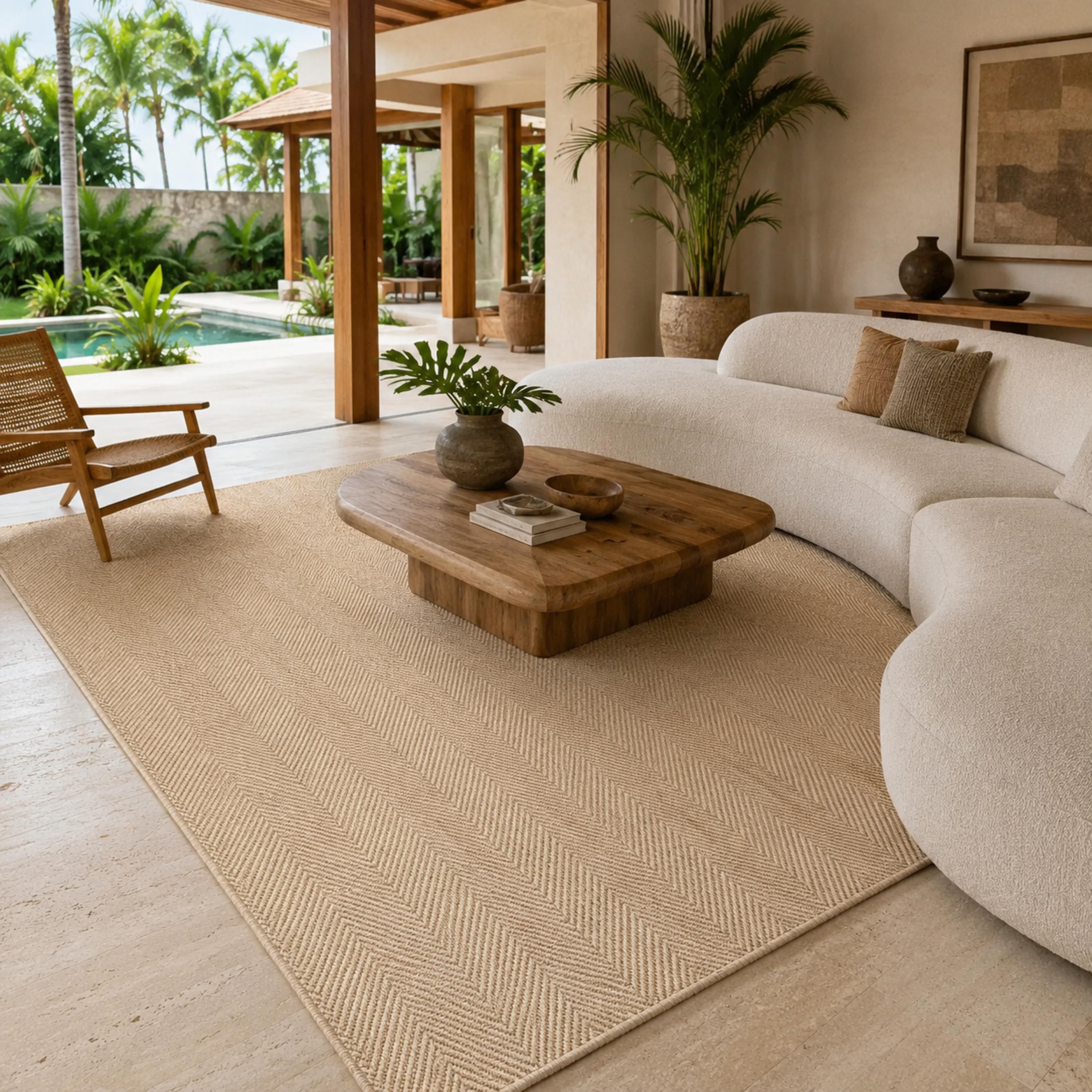 Natural Beige Woven Area Rug, Textured Jute Style, Boho Scandinavian Living Room Carpet