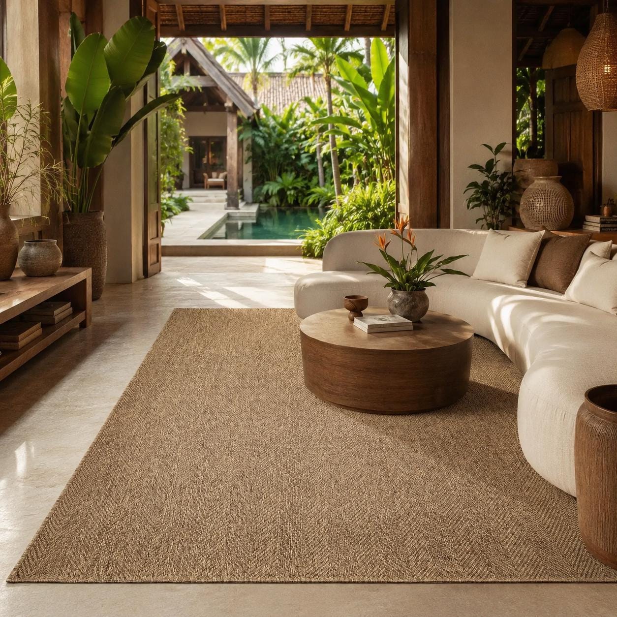 Woven Textured Area Rug, Natural Boho Scandinavian Japandi Carpet