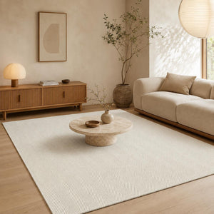 Cream Textured Woven Area Rug, Scandinavian Japandi Living Room Carpet