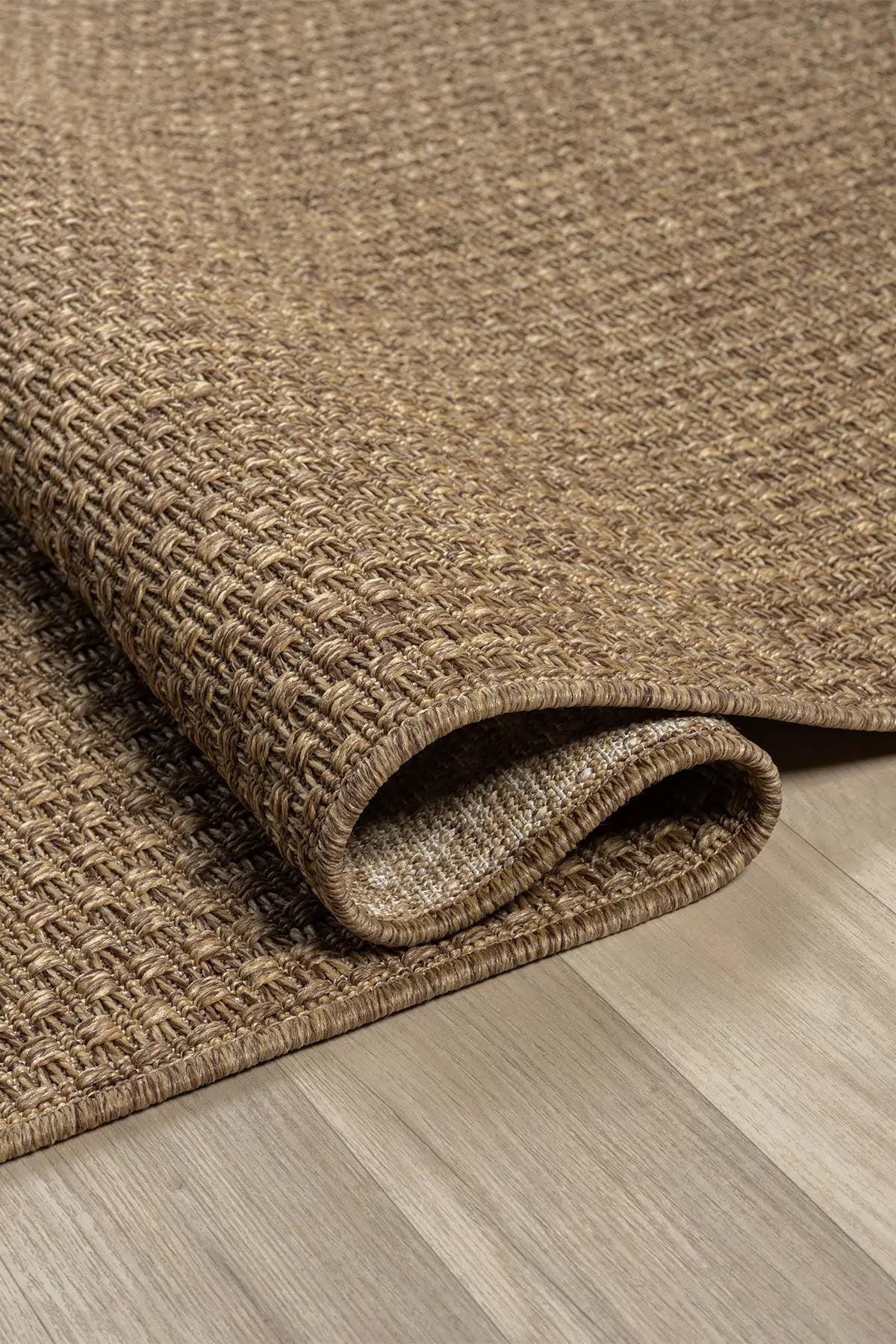 Brown Basket Weave Area Rug, Textured Minimalist Scandinavian Carpet