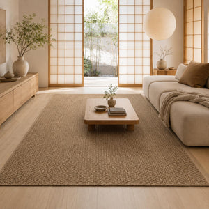 Brown Basket Weave Area Rug, Textured Minimalist Scandinavian Carpet