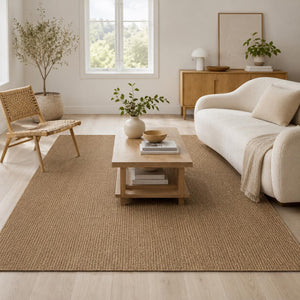 Brown Basket Weave Area Rug, Textured Minimalist Scandinavian Carpet
