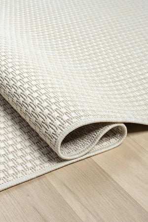 Ivory Basket Weave Area Rug, Textured Flatwoven Carpet, Scandinavian Minimalist Floor Rug