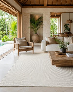 Ivory Basket Weave Area Rug, Textured Flatwoven Carpet, Scandinavian Minimalist Floor Rug