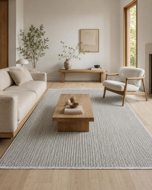 Grey Woven Area Rug, Textured Basketweave Carpet, Scandinavian Japandi Living Room Floor Rug