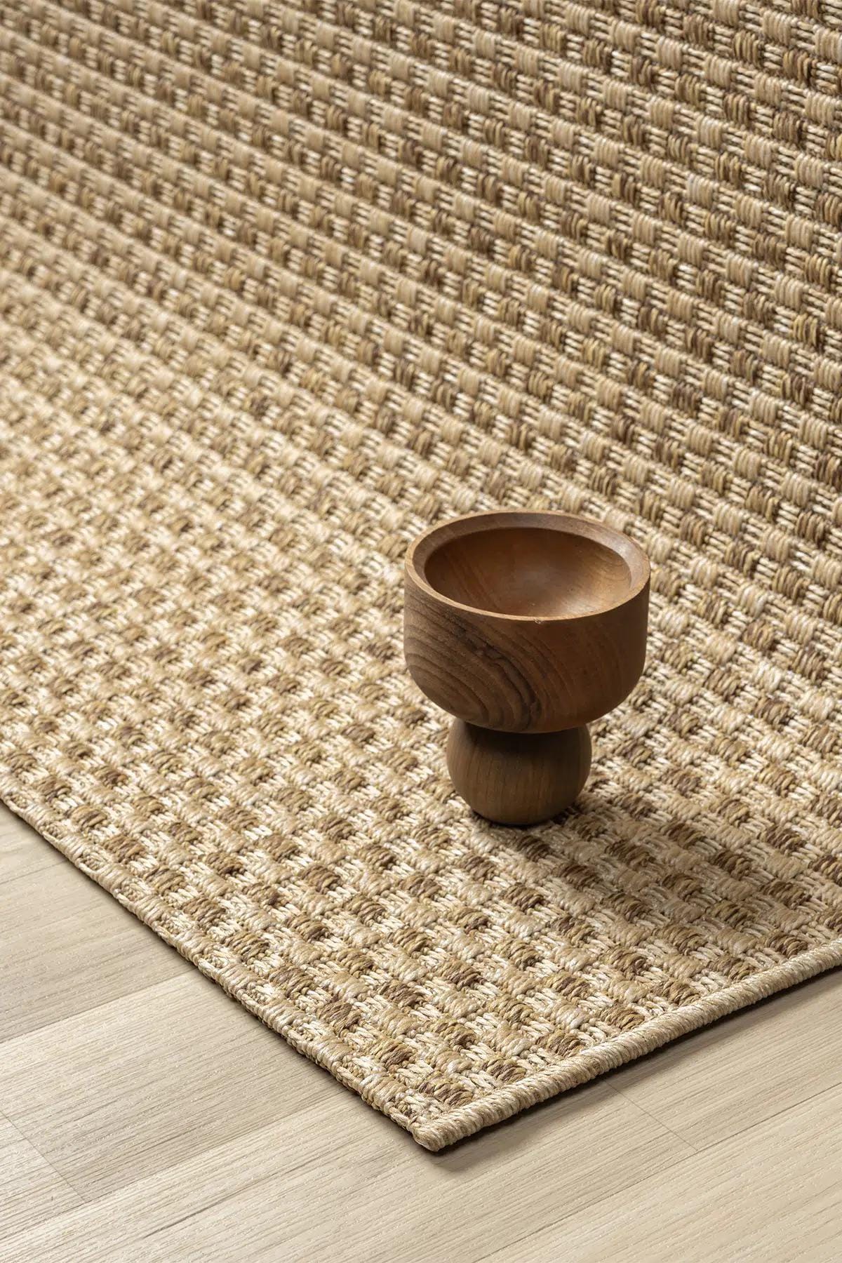 Brown Textured Basket Weave Area Rug, Boho Rustic Scandinavian Floor Carpet