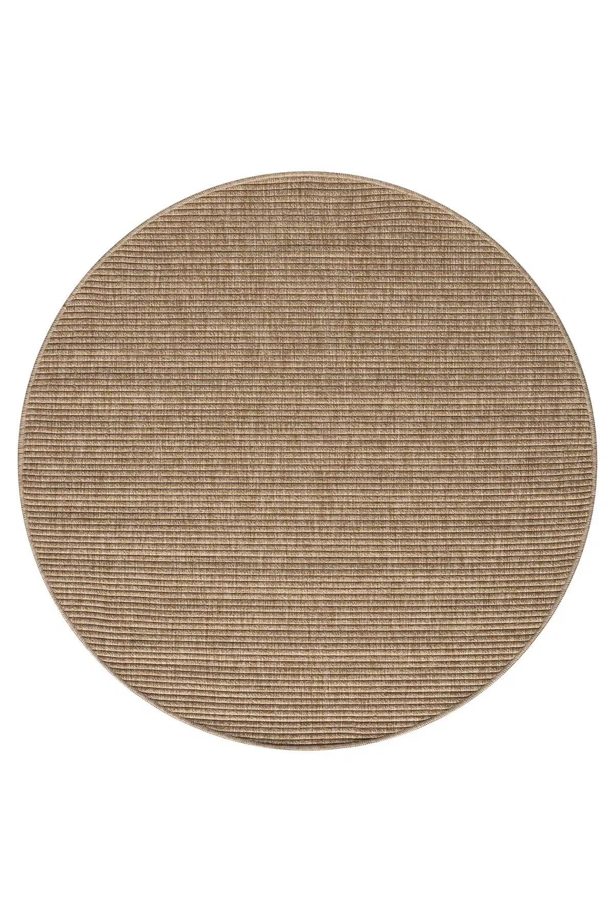 Round Jute-Style Beige Area Rug, Minimalist Woven Living Room Carpet (5.2x5.2FT)