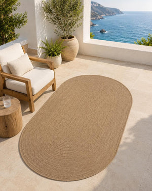 Oval Textured Jute-Style Area Rug, Boho Scandinavian Living Room Carpet