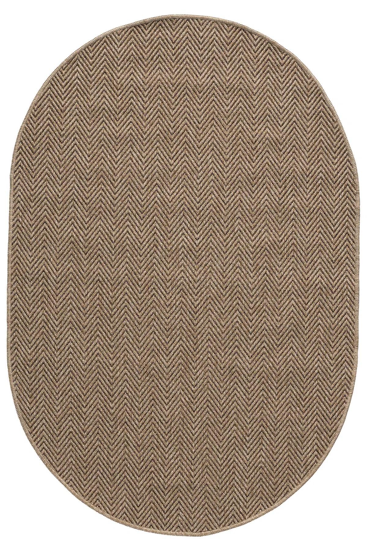 Brown Oval Herringbone Rug, Natural Woven Farmhouse Carpet, Minimalist Living Room Bedroom