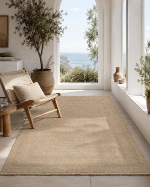 Beige Woven Area Rug, Textured Border Carpet, Minimalist Scandinavian Bedroom Floor Rug