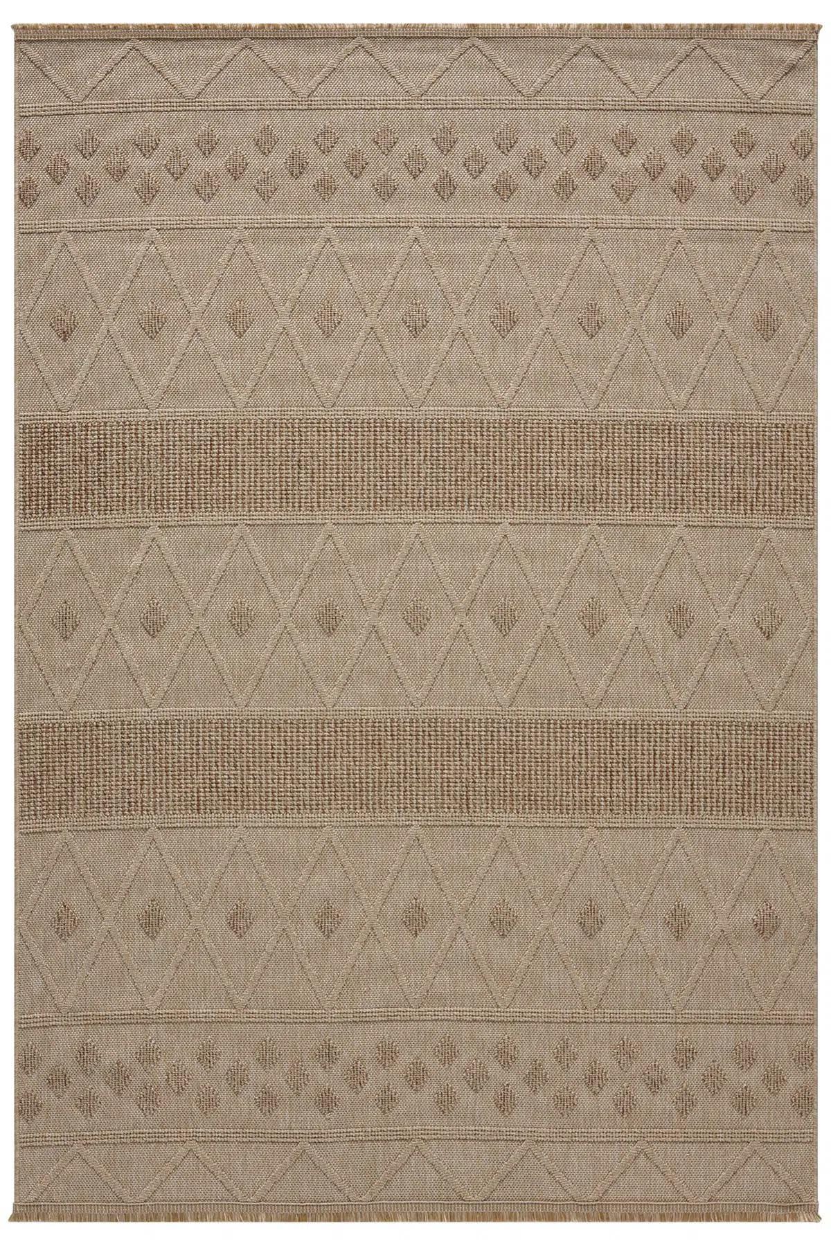 Beige Geometric Area Rug, Textured Boho Scandinavian Living Room Carpet