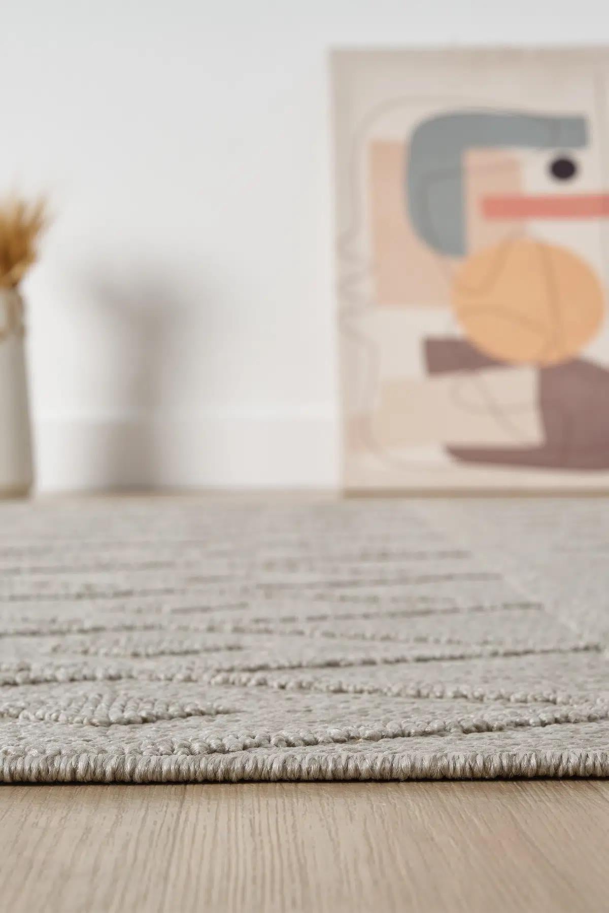 Light Gray Geometric Textured Area Rug, Boho Scandinavian Living Room Carpet