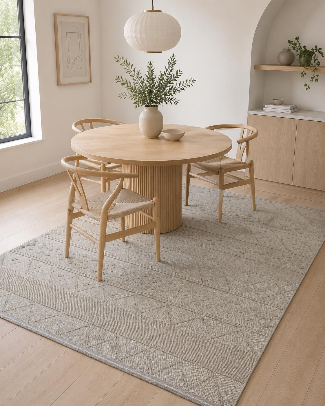 Light Gray Geometric Textured Area Rug, Boho Scandinavian Living Room Carpet
