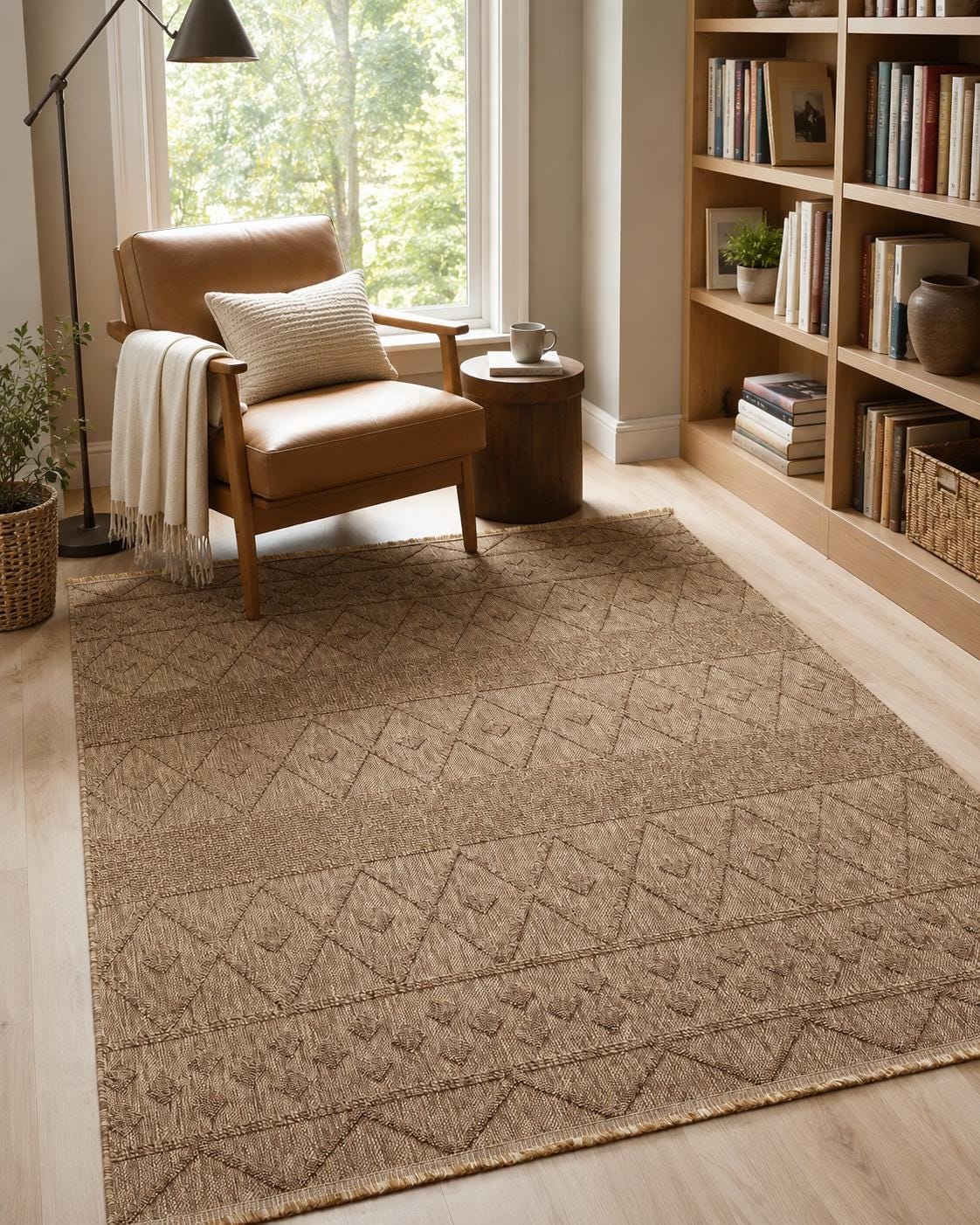 Textured Geometric Area Rug, Boho Scandinavian Living Room Carpet