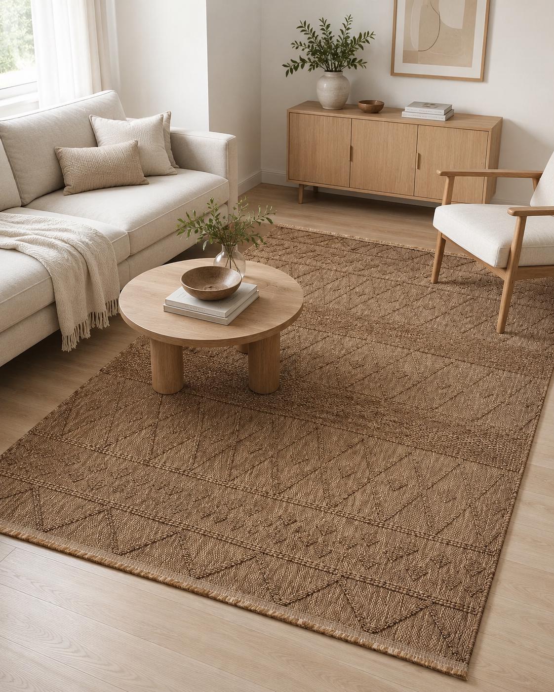 Textured Geometric Area Rug, Boho Scandinavian Living Room Carpet