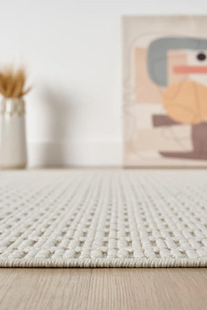 Cream Woven Area Rug, Textured Neutral Minimalist Scandinavian Floor Rug