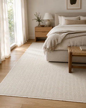 Cream Woven Area Rug, Textured Neutral Minimalist Scandinavian Floor Rug