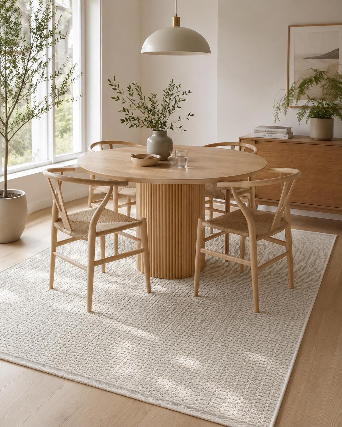 Cream Woven Area Rug, Textured Neutral Minimalist Scandinavian Floor Rug