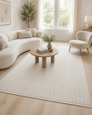 Cream Woven Area Rug, Textured Neutral Minimalist Scandinavian Floor Rug