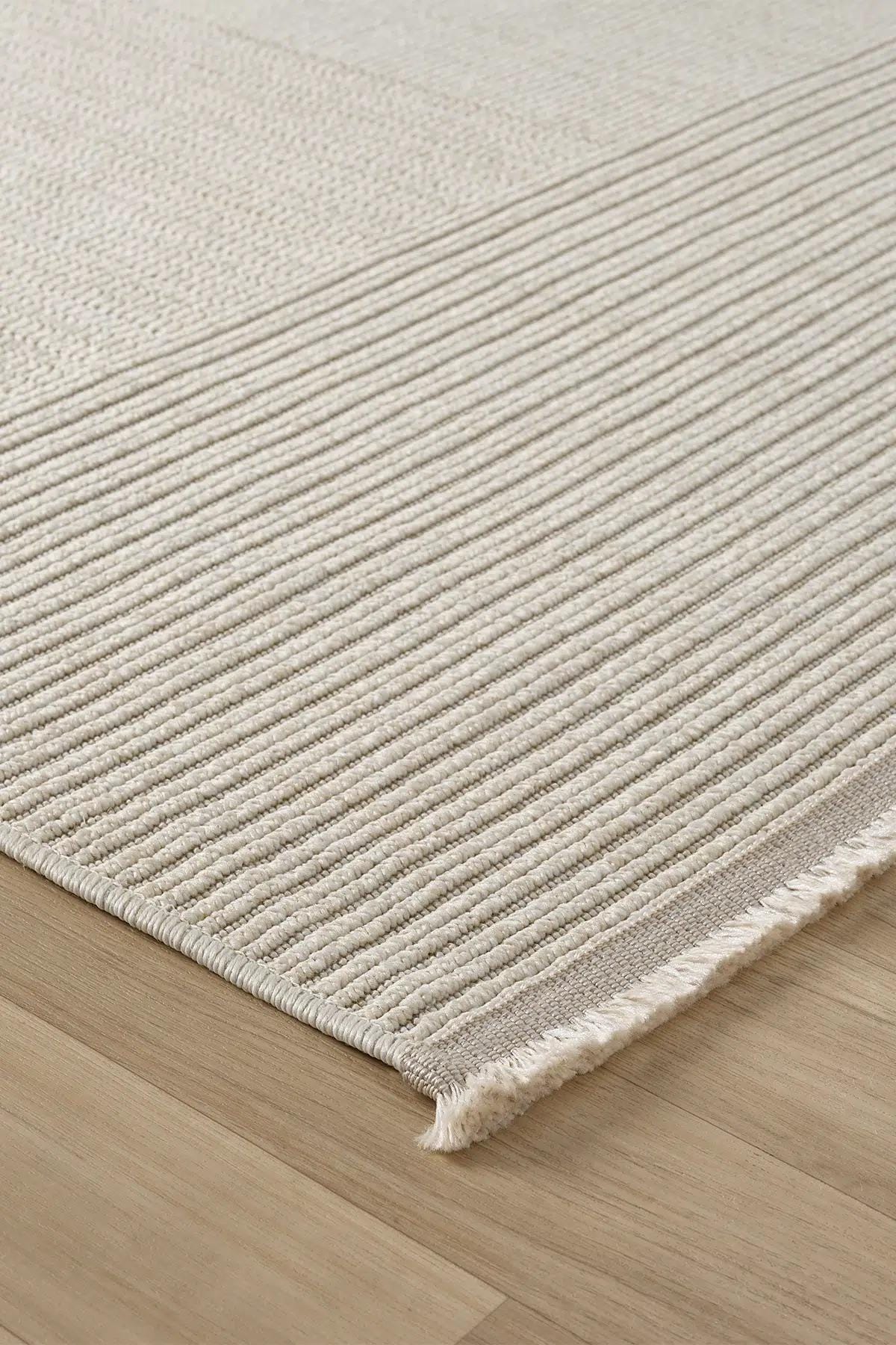 Ivory Striped Textured Area Rug, Neutral Scandinavian Modern Farmhouse Floor Runner