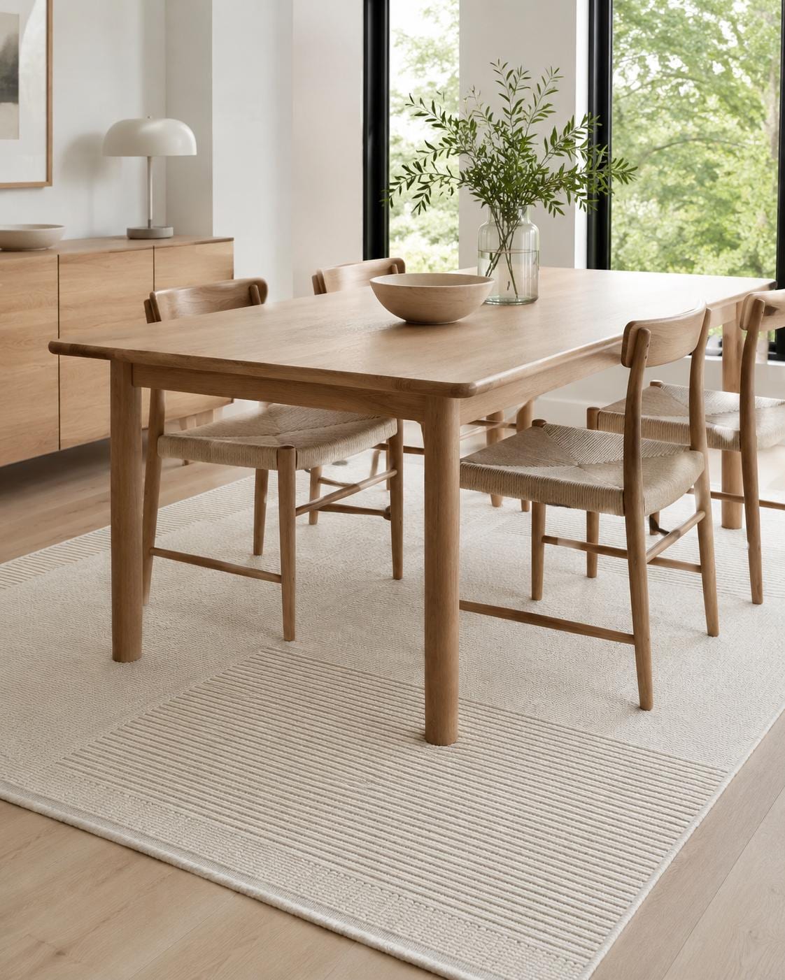 Ivory Striped Textured Area Rug, Neutral Scandinavian Modern Farmhouse Floor Runner