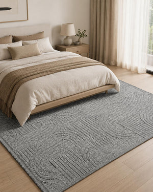 Gray Abstract Textured Area Rug, Modern Geometric Living Room Carpet