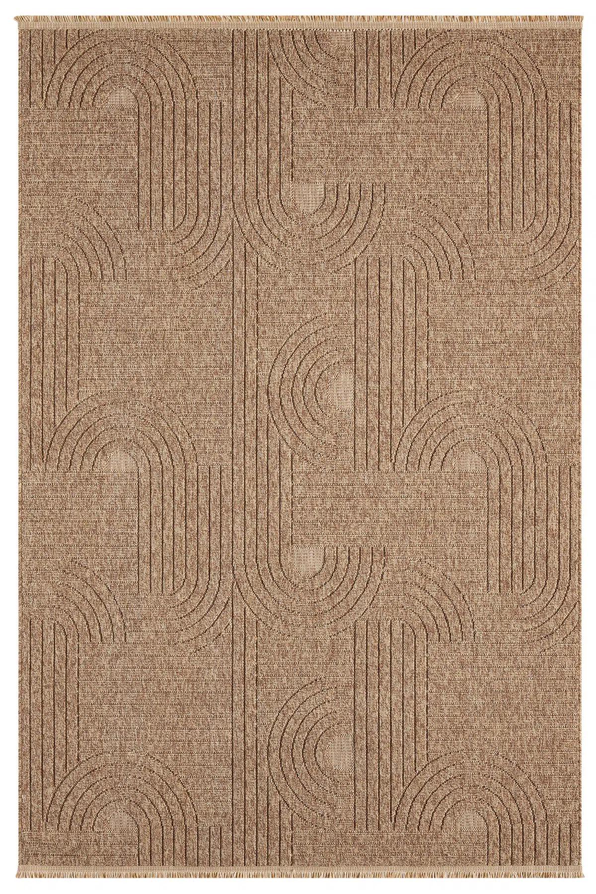 Tan Abstract Area Rug, Textured Geometric Pattern, Neutral Modern Floor Decor