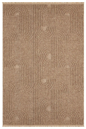Tan Abstract Area Rug, Textured Geometric Pattern, Neutral Modern Floor Decor