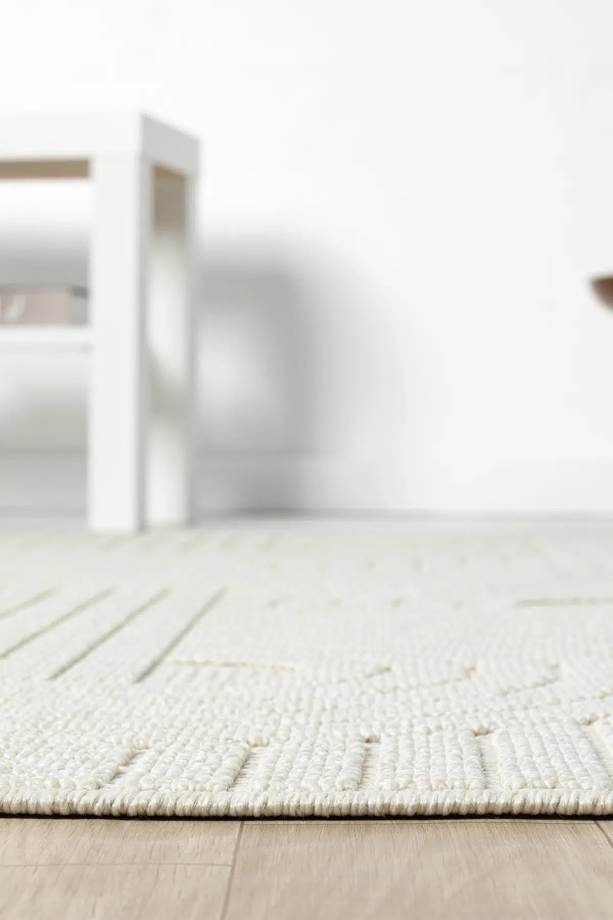 Ivory Abstract Area Rug, Textured Geometric Scandinavian Living Room Carpet