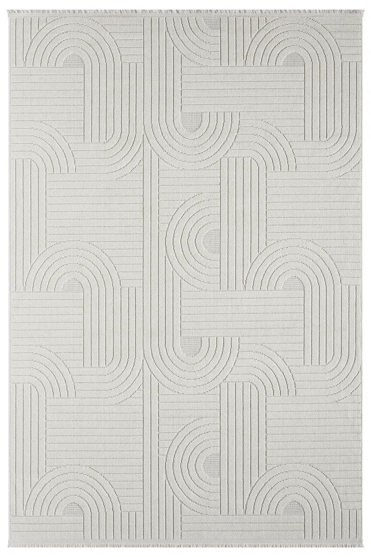 Ivory Abstract Area Rug, Textured Geometric Scandinavian Living Room Carpet