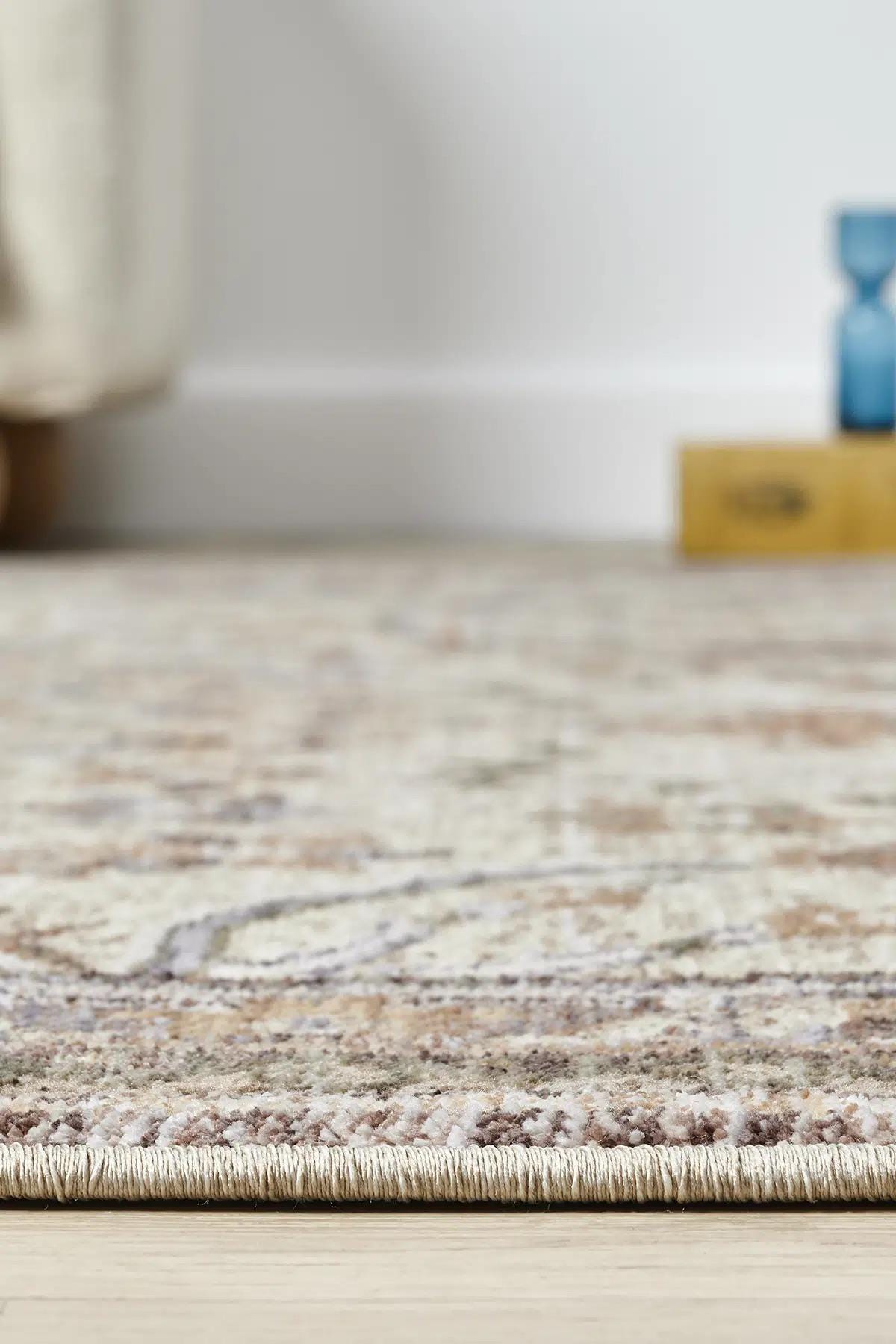 Distressed Floral Area Rug, Neutral Beige Brown Living Room Floor Rug