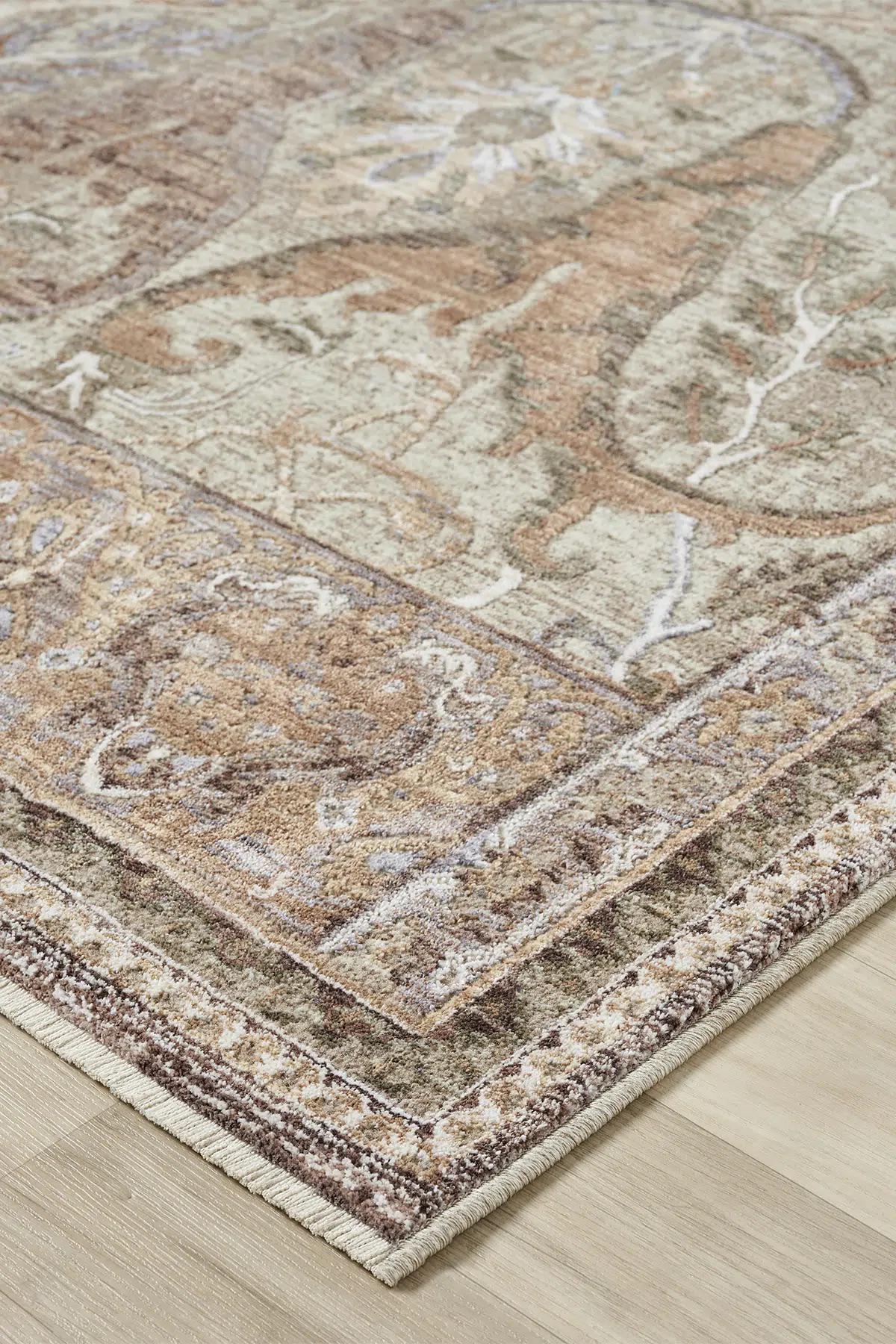 Distressed Floral Area Rug, Neutral Beige Brown Living Room Floor Rug