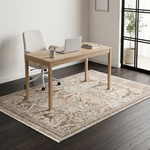 Distressed Floral Area Rug, Neutral Beige Brown Living Room Floor Rug