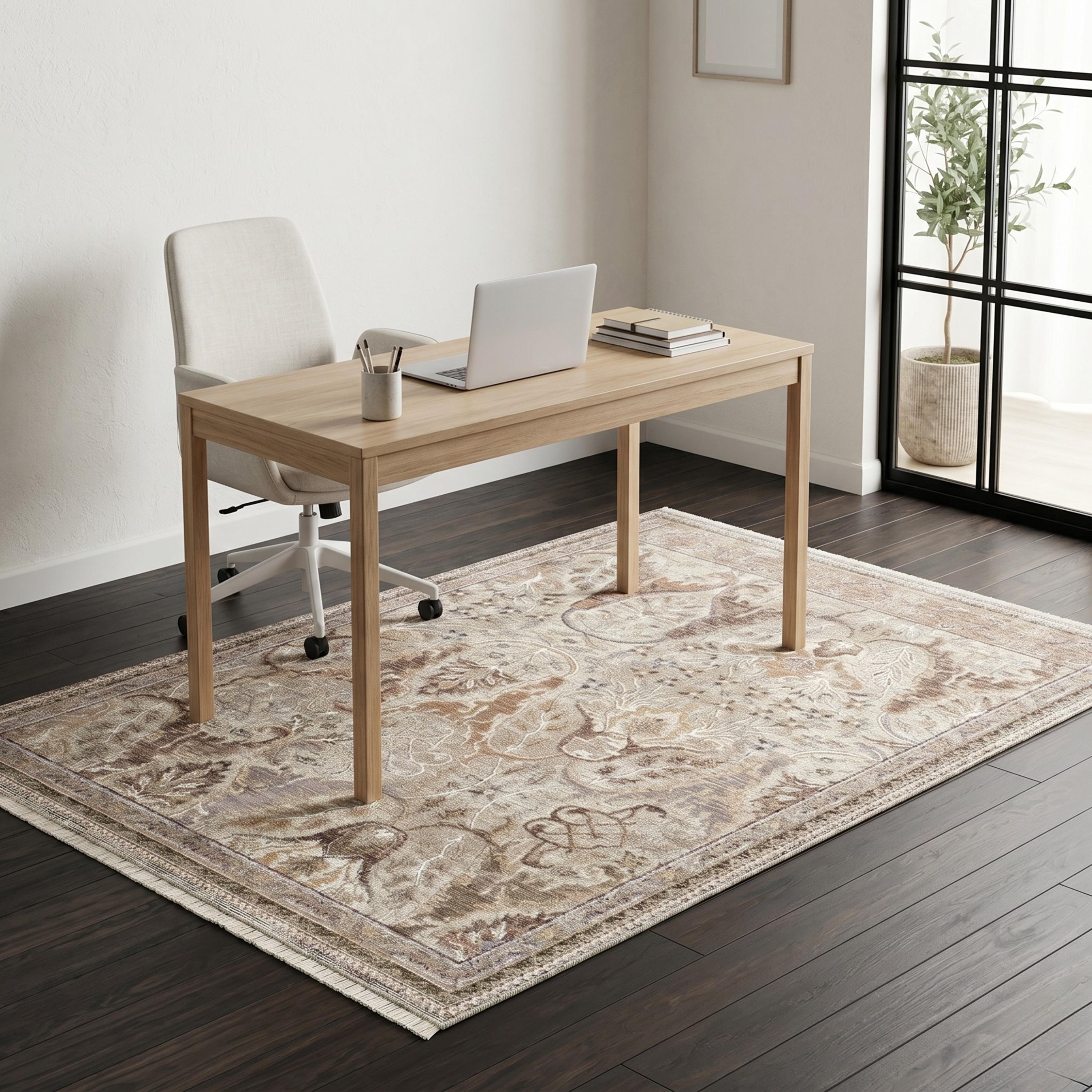 Distressed Floral Area Rug, Neutral Beige Brown Living Room Floor Rug