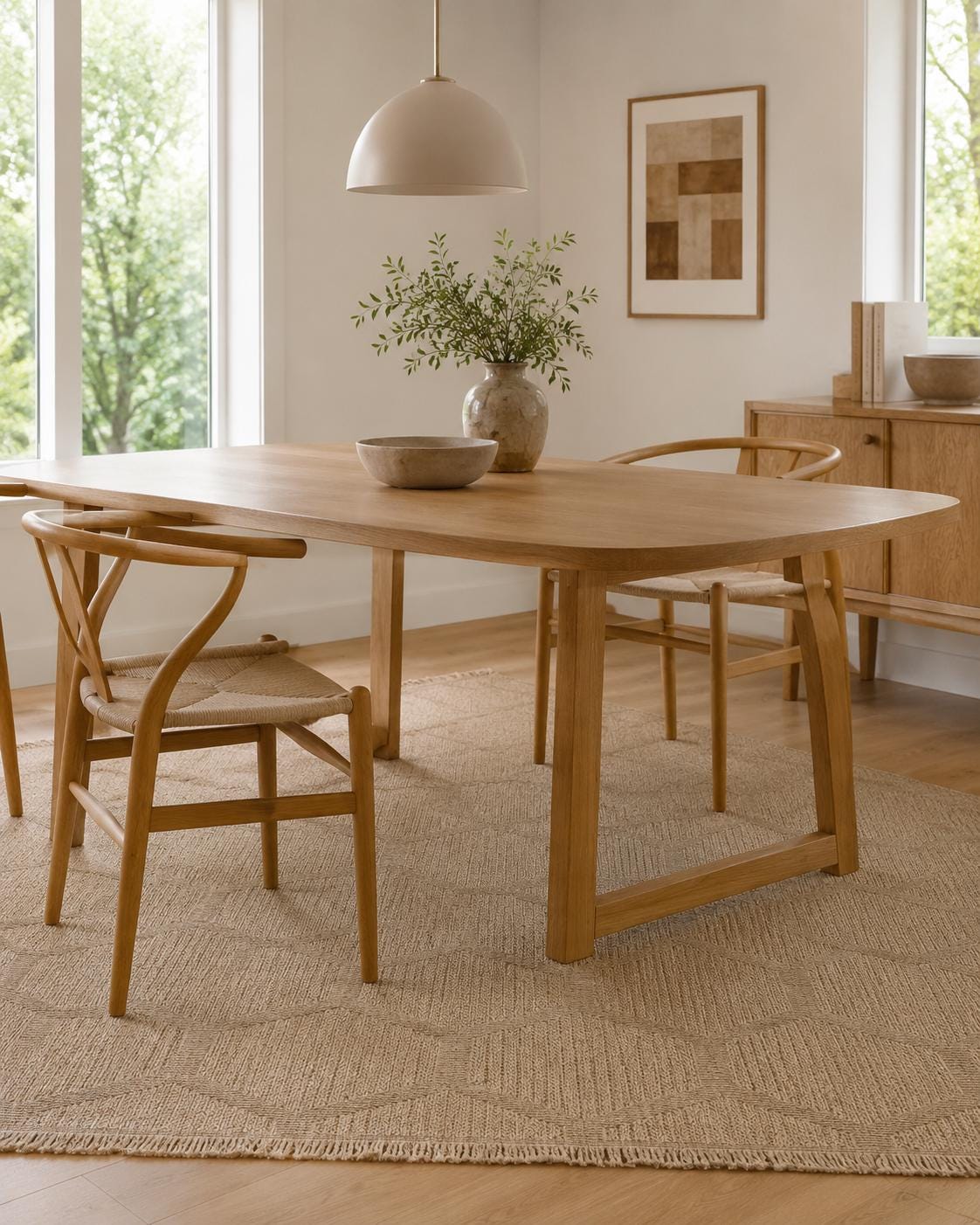 Beige Geometric Woven Area Rug, Natural Jute Style Carpet, Scandinavian Living Room Floor Rug