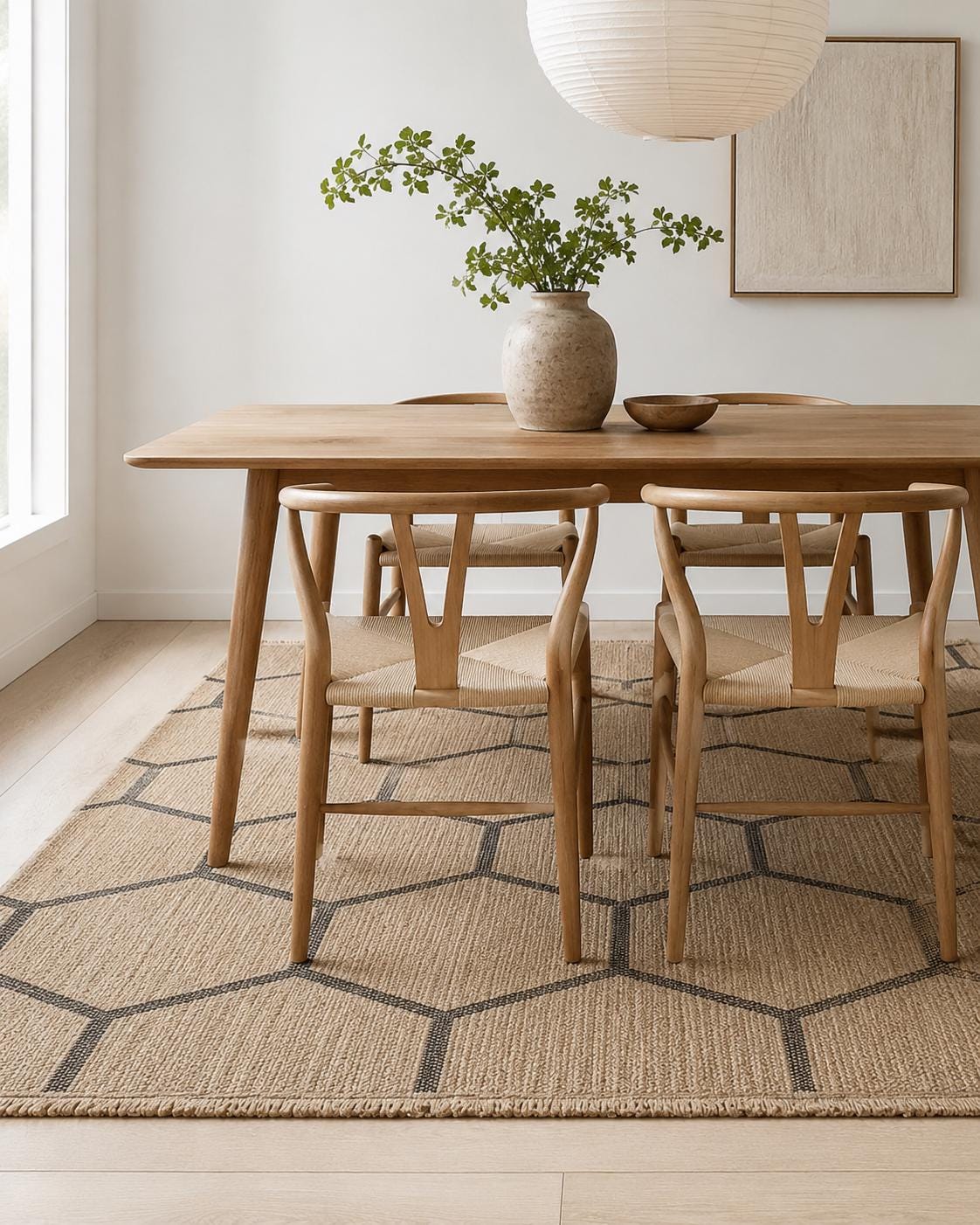 Beige Black Geometric Honeycomb Area Rug, Natural Woven Living Room Carpet