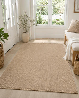 Plain Beige Woven Area Rug, Natural Jute Style Scandinavian Carpet