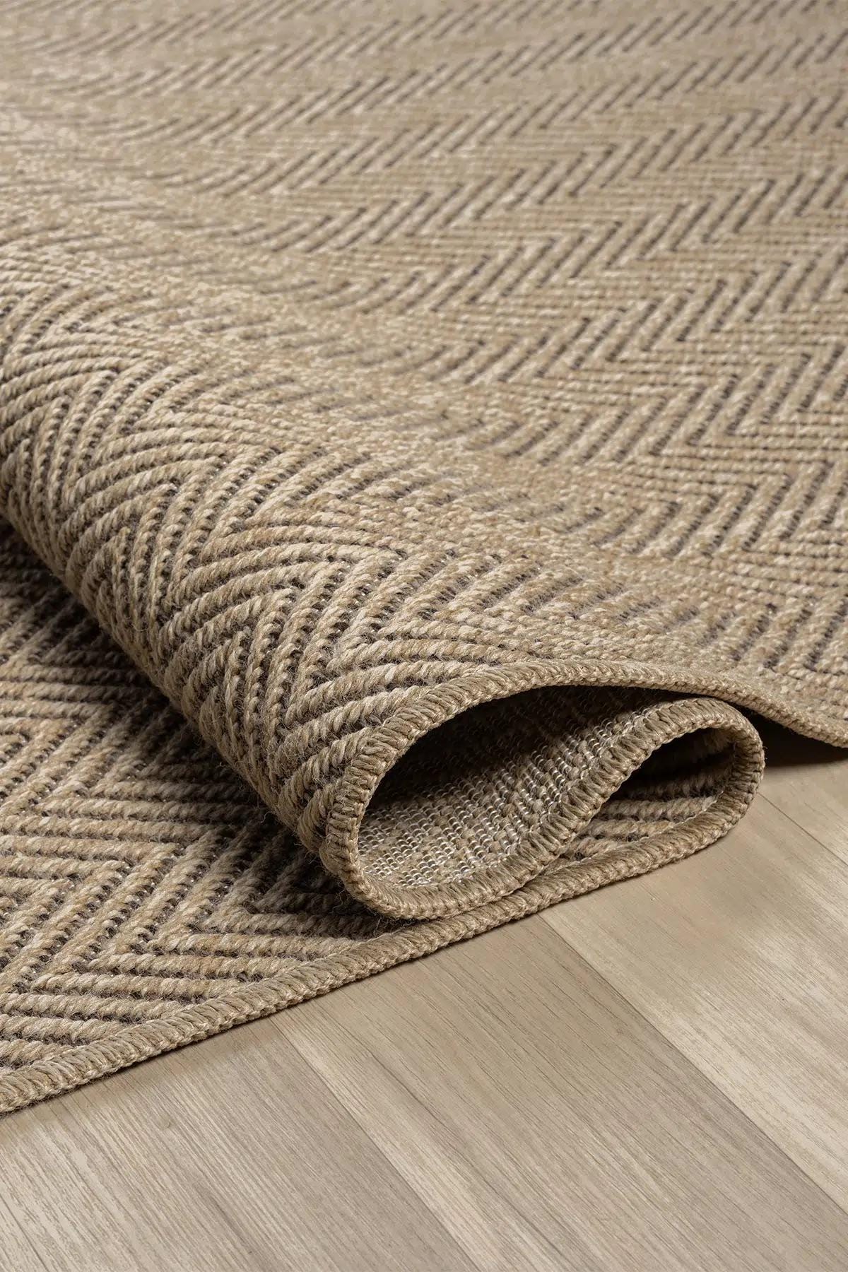 Brown Herringbone Woven Area Rug, Textured Natural Living Room Carpet