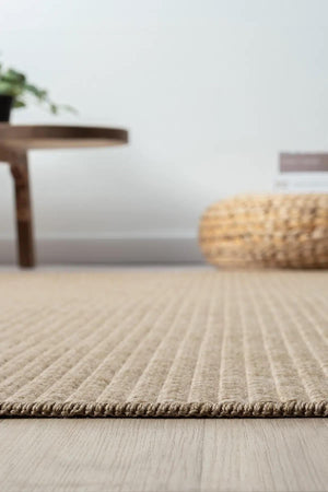 Beige Ribbed Area Rug, Natural Woven Carpet, Scandinavian Textured Floor Rug