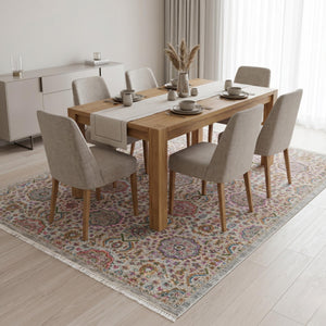 Multicolor Medallion Area Rug, Distressed Boho Traditional Carpet, Grey Floral Oriental Style